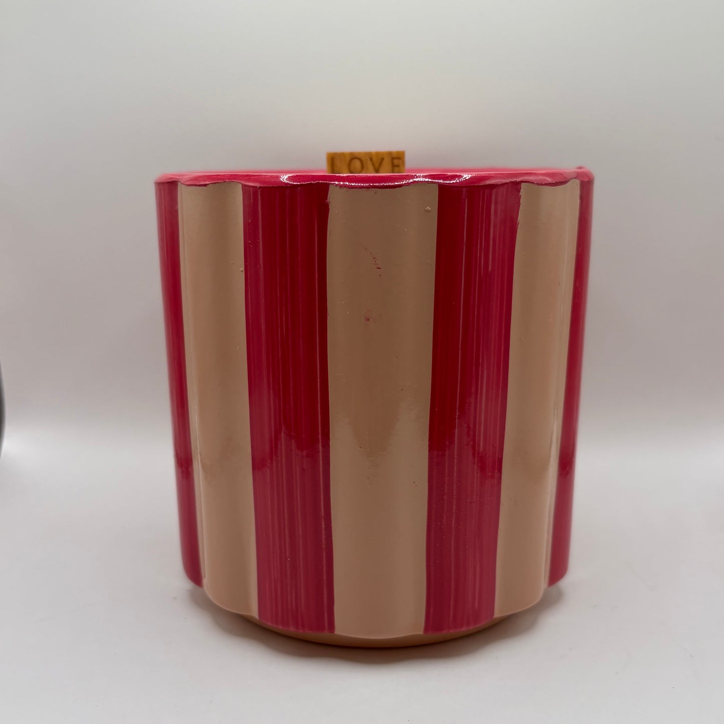 Bougie - Pot à rayures rose