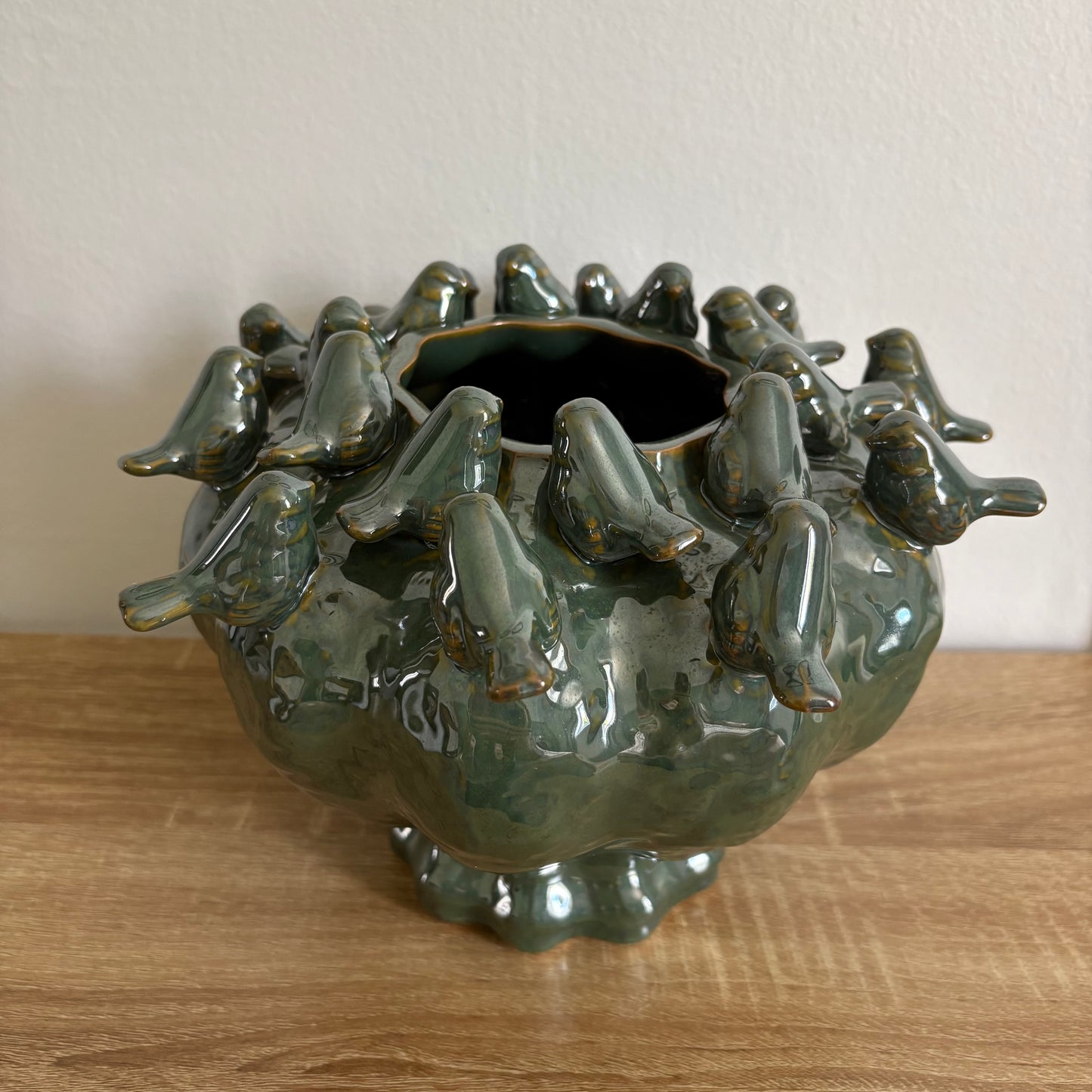 Vase vert oiseaux