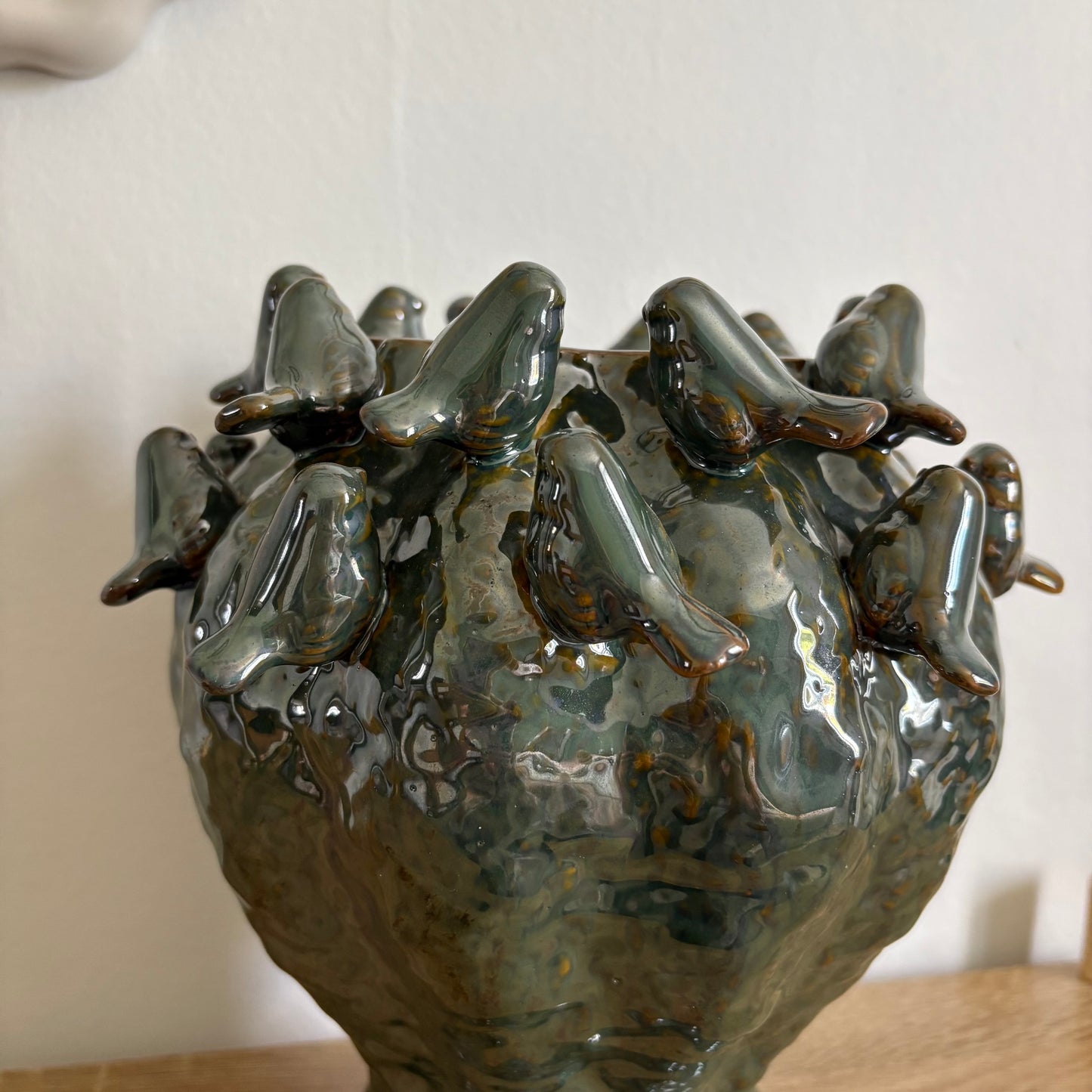 Grand vase vert oiseaux