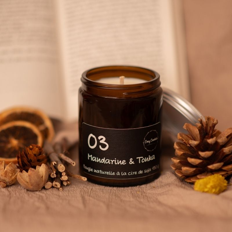 Collection 03 bougie artisanale parfumée à la mandarine et tonka fabriquée en Bourgogne par Cosy Candela