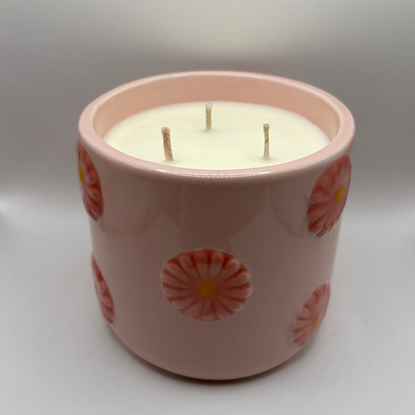 Bougie - Pot rose fleurs roses