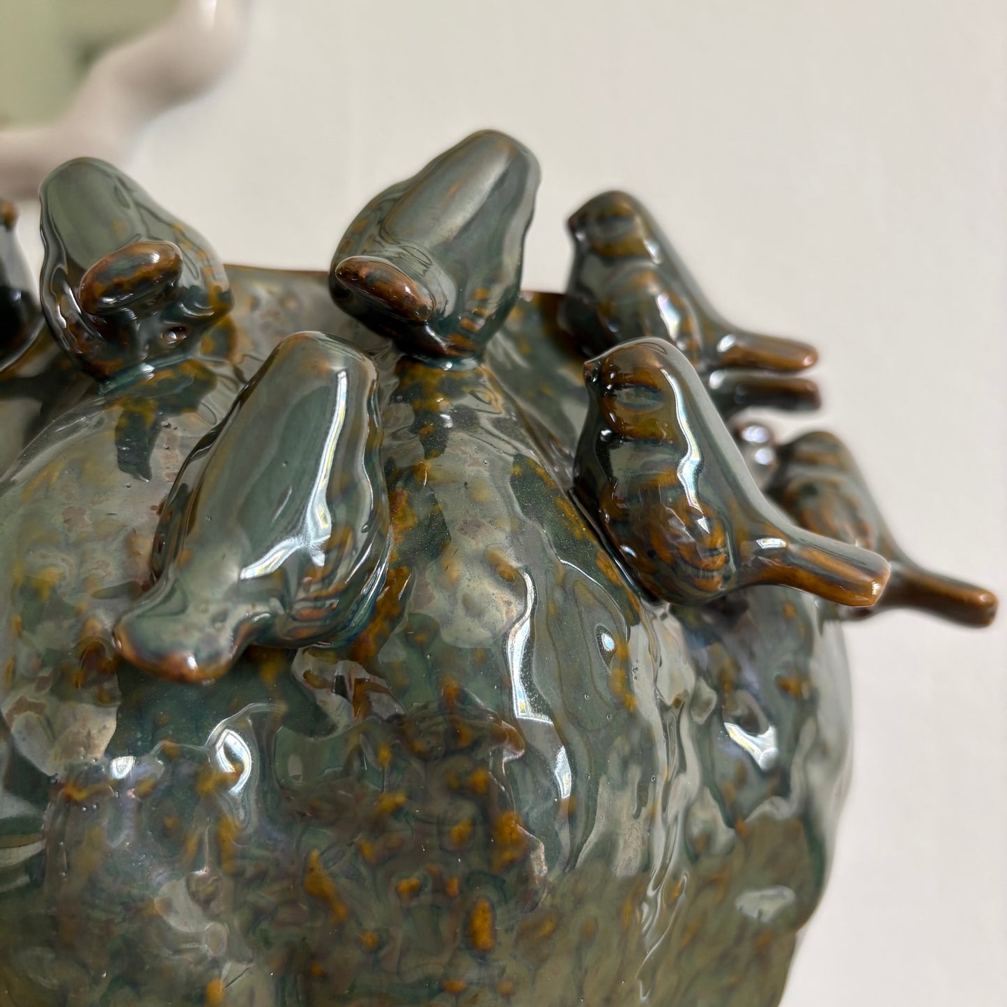 Grand vase vert oiseaux