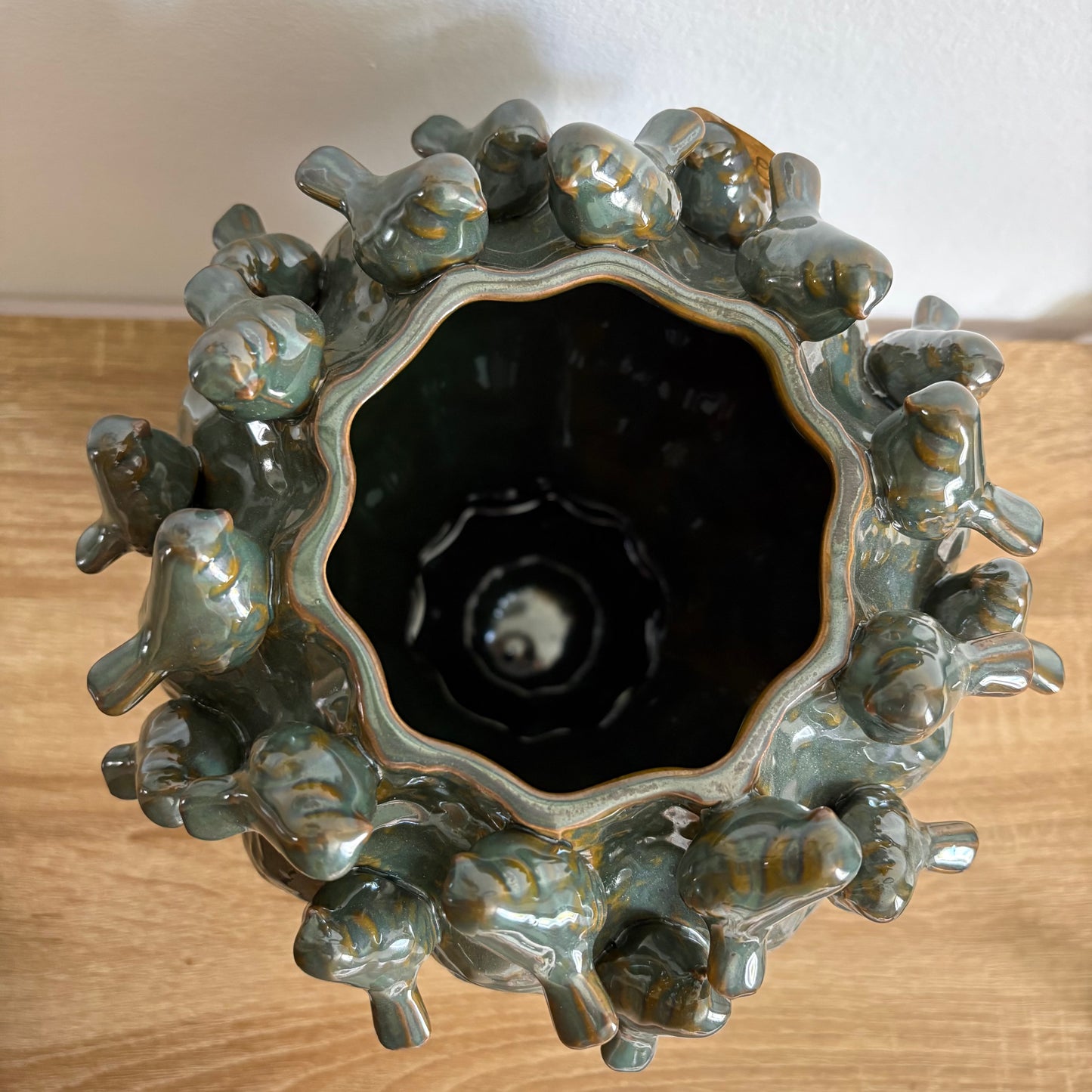 Grand vase vert oiseaux