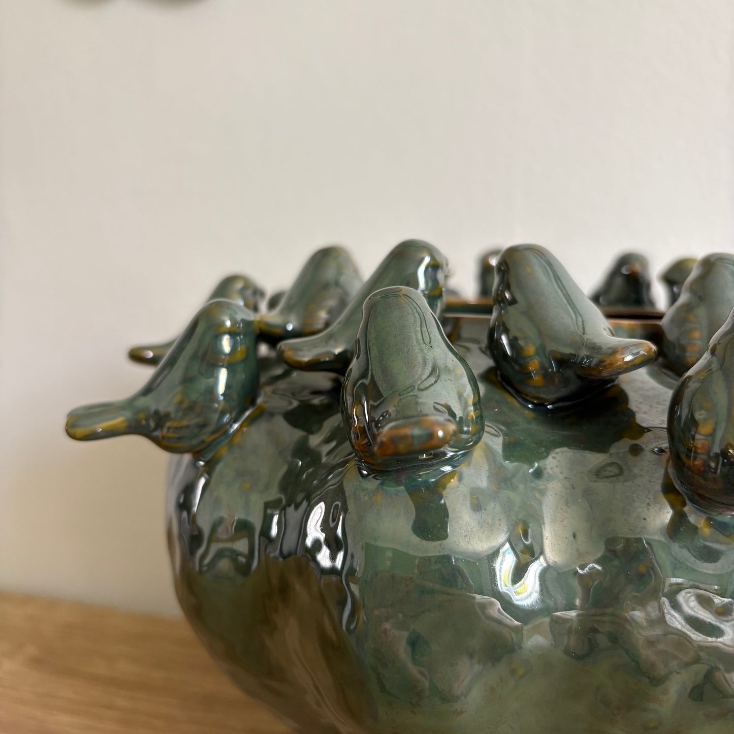 Vase vert oiseaux