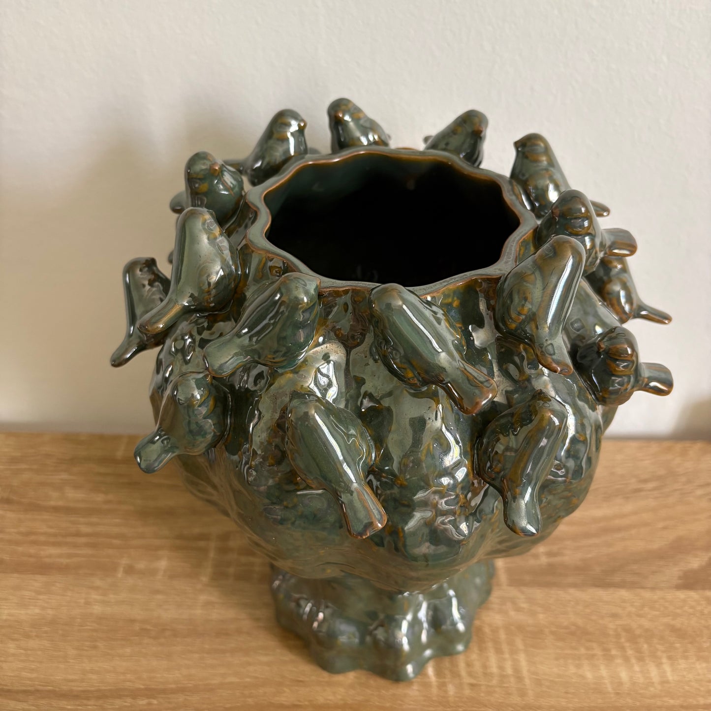 Grand vase vert oiseaux