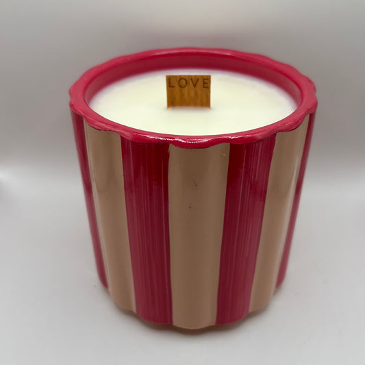 Bougie - Pot à rayures rose