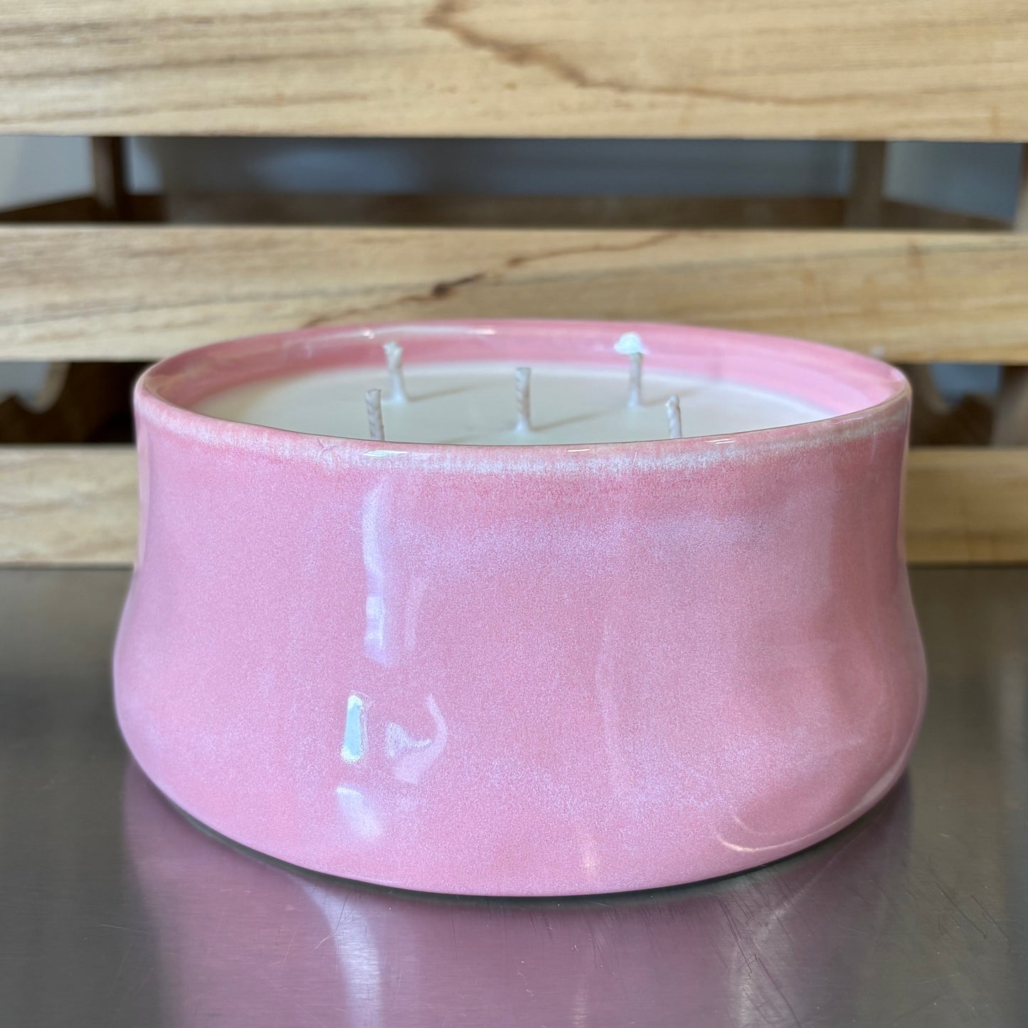 Bougie - Pot rose à la fraise