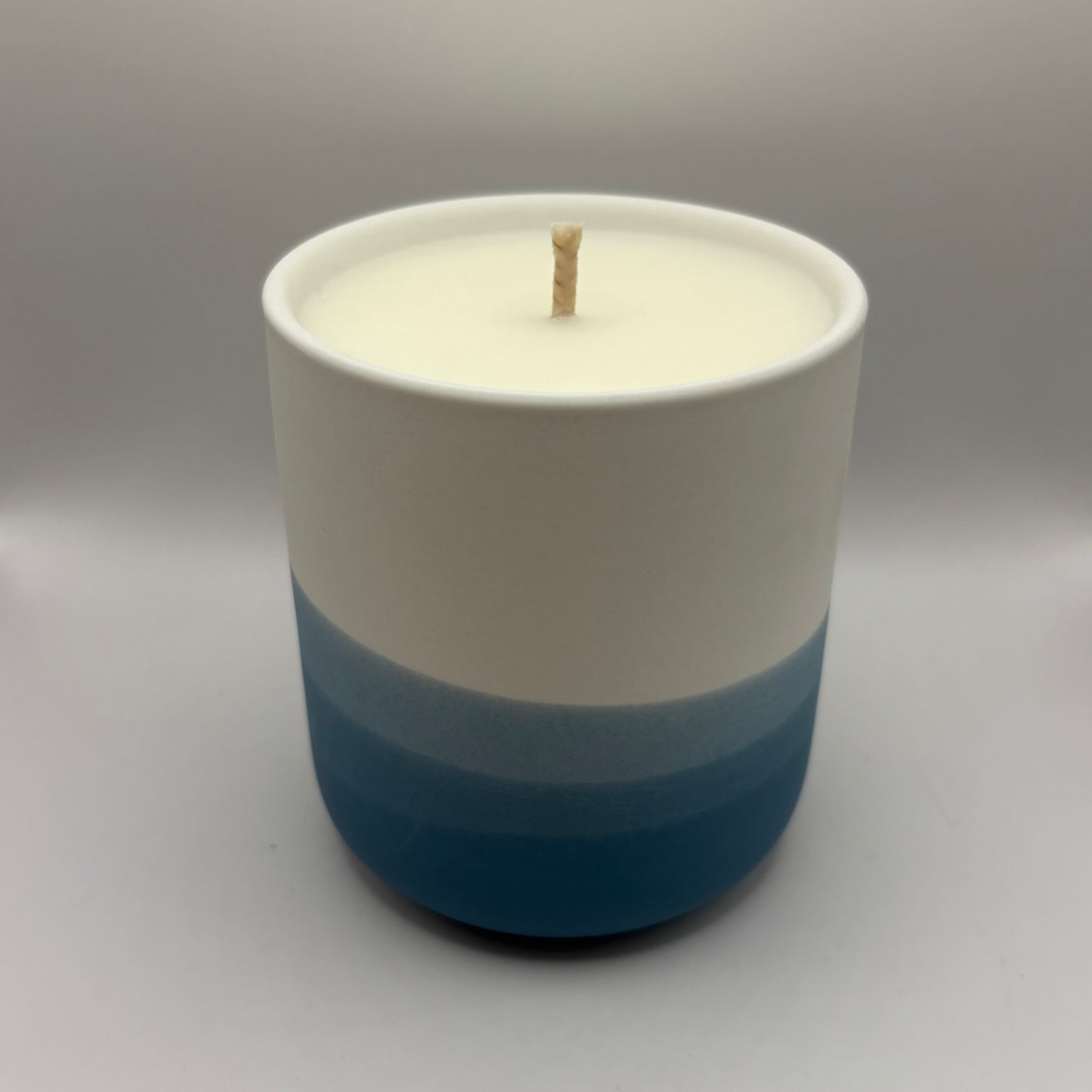 Bougie - Pot arc en ciel bleu à la fleur de coton