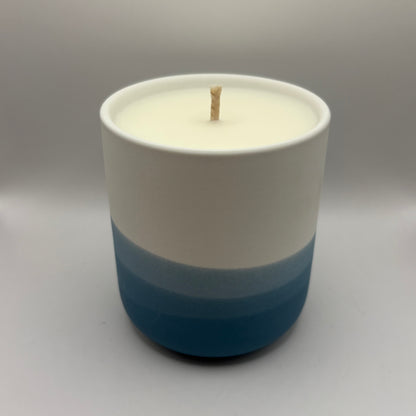 Bougie - Pot arc en ciel bleu à la fleur de coton