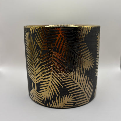 Bougie - Pot noir à feuilles dorées