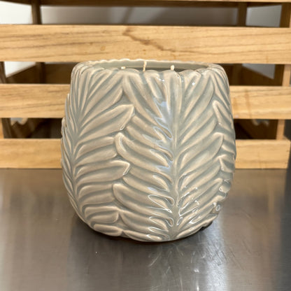 Bougie - Pot avec feuilles gris