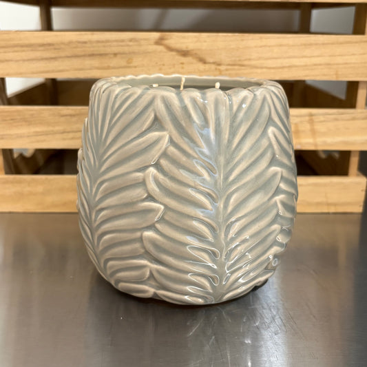 Bougie - Pot avec feuilles gris