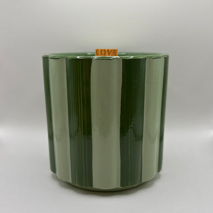 Bougie - Pot à rayures vert