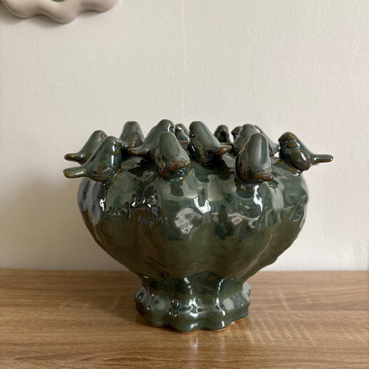 Vase vert oiseaux