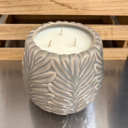 Bougie - Pot avec feuilles gris