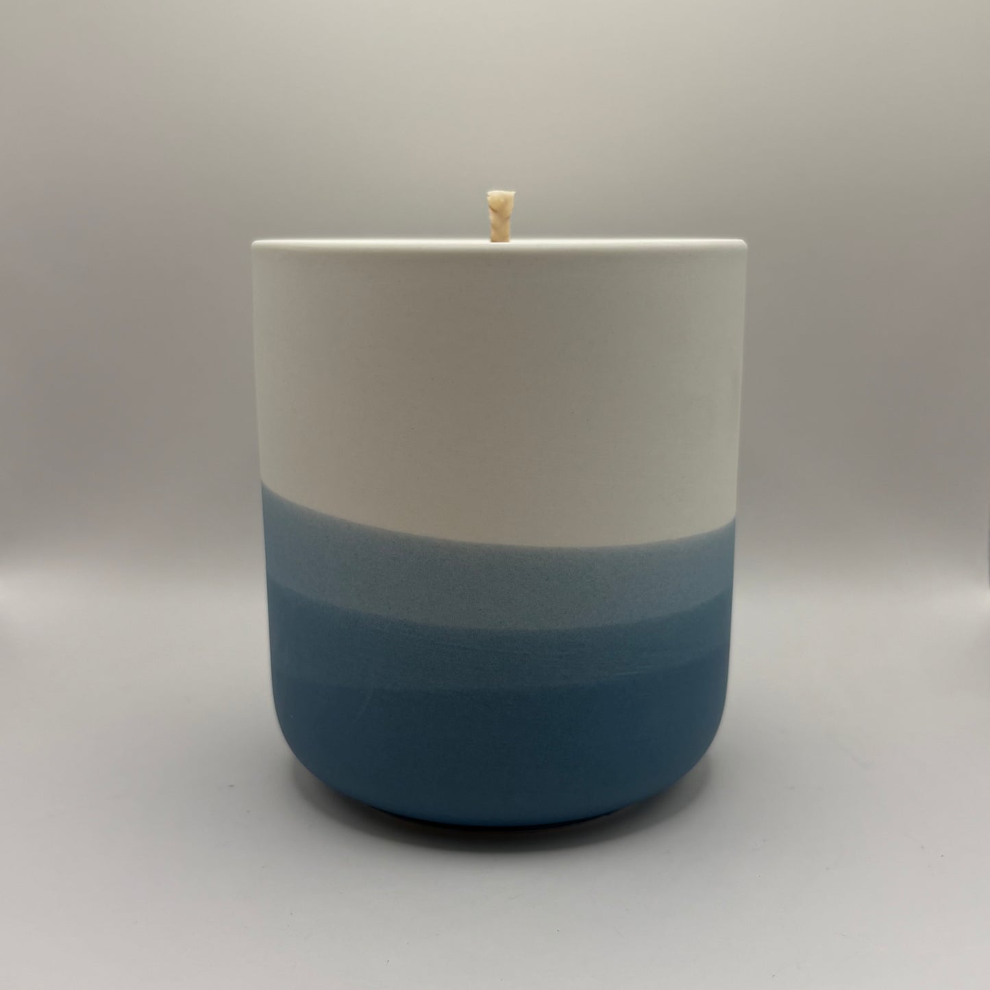 Bougie - Pot arc en ciel bleu à la fleur de coton