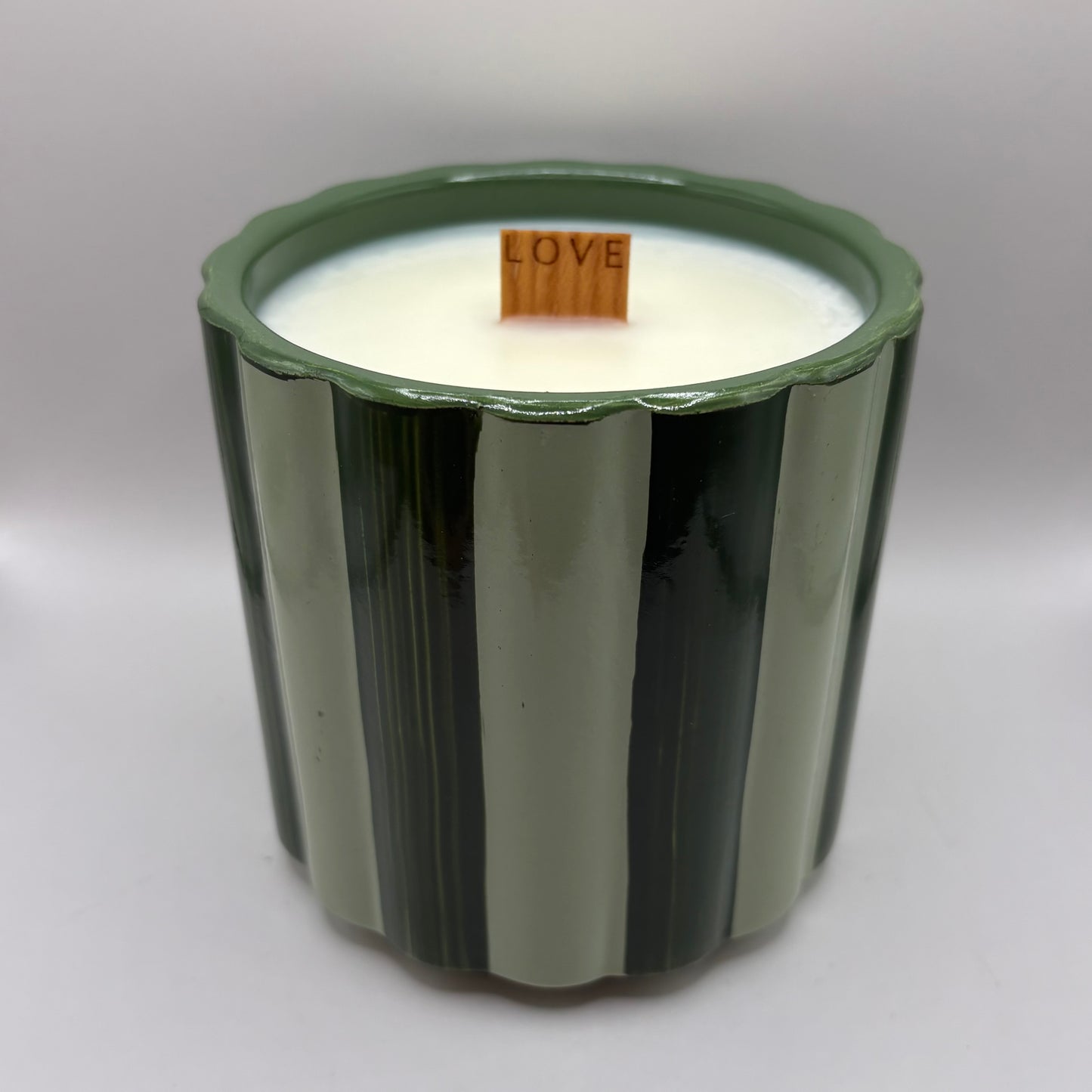 Bougie - Pot à rayures vert