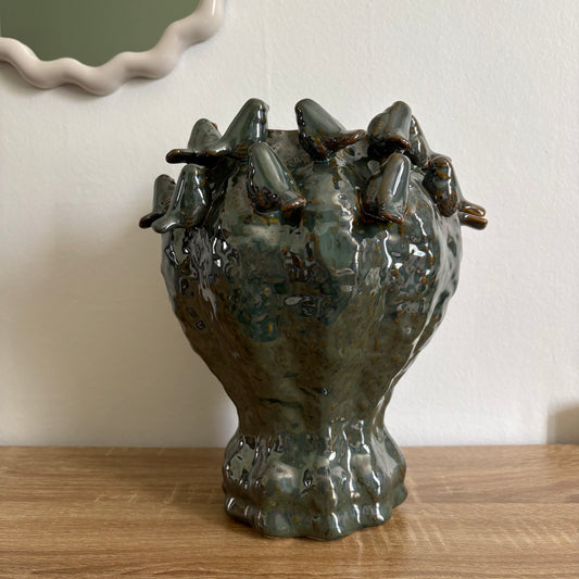 Grand vase vert oiseaux