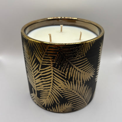 Bougie - Pot noir à feuilles dorées