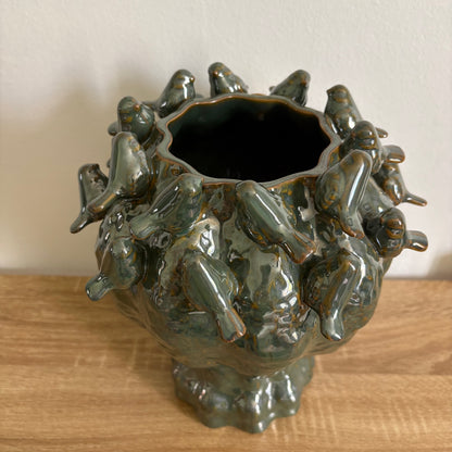 Grand vase vert oiseaux